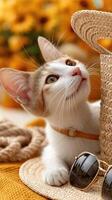 A cat wearing sunglasses and a hat photo