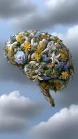 A brain with flowers and leaves on it photo