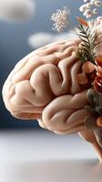 A brain with flowers and leaves in it photo