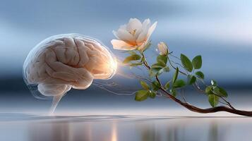 A brain and flower with the sun shining through photo
