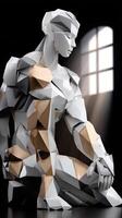 A sculpture made of paper with a man sitting on it photo