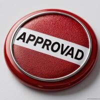 A red button with the word approved on it photo