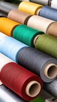 A variety of colored thread on a roll photo
