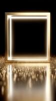 Gold frame with glowing light on a black background photo
