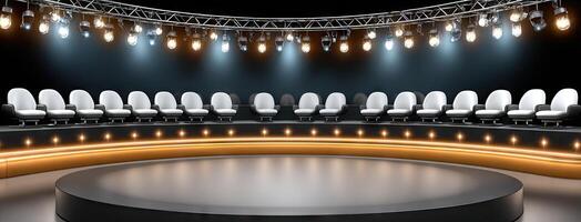 A stage with chairs and lights photo