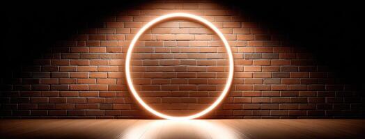 A glowing circle on a brick wall photo
