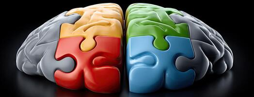 Two colored brain pieces with different colored pieces photo
