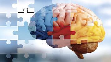 A puzzle piece with a brain in it photo