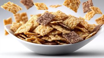 Cereal flakes in bowl 3d render photo