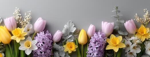 Spring flowers on a gray background photo