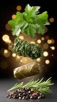 Herbs and spices on a black background photo