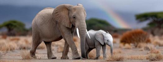 Elephant and baby elephant in the savannah photo