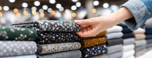 A person is holding a stack of folded clothing photo