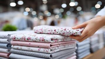 A person is holding a stack of fabric photo