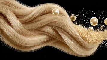 A woman's hair is being blown by a pearl photo