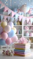 A table with books and balloons photo