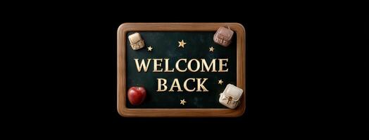 A welcome back sign on a blackboard photo