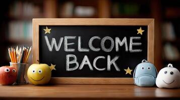 Back to school concept with chalkboard and pencils photo