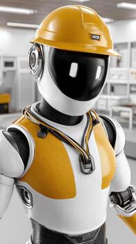 un robot en un amarillo y blanco uniforme foto