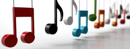 Colorful musical notes hanging from strings photo