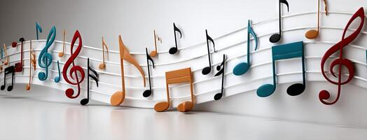 Music notes and musical notes are arranged on a wall photo