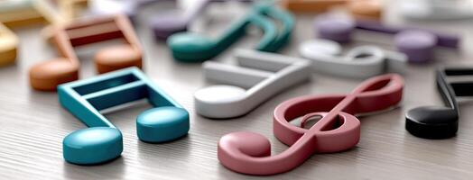 A group of colorful musical notes on a table photo
