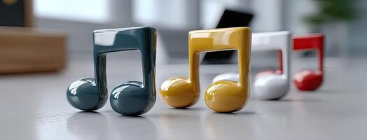 A row of colorful musical notes on a table photo