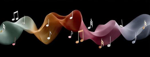 Music notes and musical notes on a black background photo
