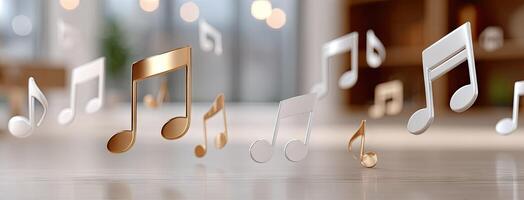 Music notes flying in the air photo