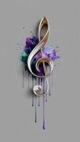 Music note with paint splatter on gray background photo