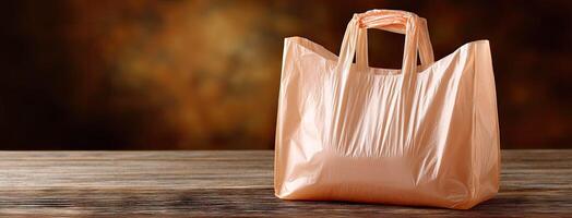 A plastic bag sitting on a wooden table photo