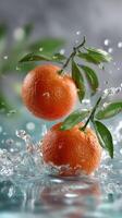 Two oranges are in the water photo