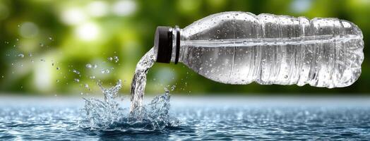Water bottle pouring water into the water photo