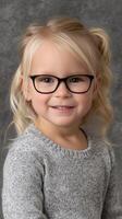 A little girl wearing glasses and a sweater photo