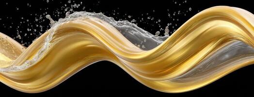 Golden liquid flowing over a black background photo