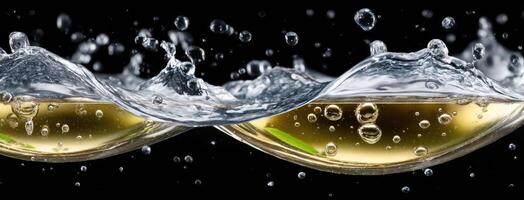 Two glasses of champagne are being splashed with water photo