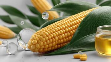 Corn and oil with a glass jar photo