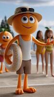 An orange character is holding a life ring photo
