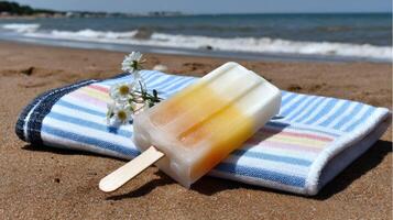 A popsicle on a towel on the beach photo