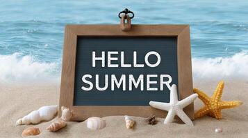 Hello summer sign on the beach photo
