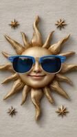 A golden sun with sunglasses on it photo