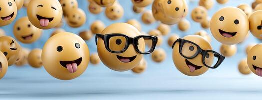 Many emoticions with glasses and a tongue photo