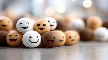 Many eggs with faces of different colors photo