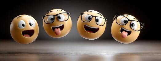 Three emoticions with glasses and a tongue photo