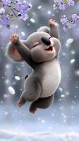 Koala bear dancing in the snow photo