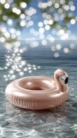 An inflatable flamingo floating in the water photo