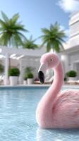 A pink flamingo in a swimming pool photo