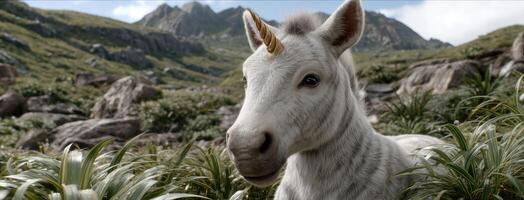 A white horse with a horn on its head photo