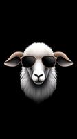 A sheep wearing sunglasses on a black background photo