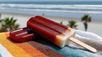 Two popsicles sitting on a towel photo